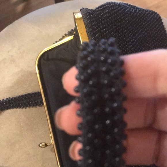 Navy blue beaded vintage purse with gold trim - Picture 3 of 4